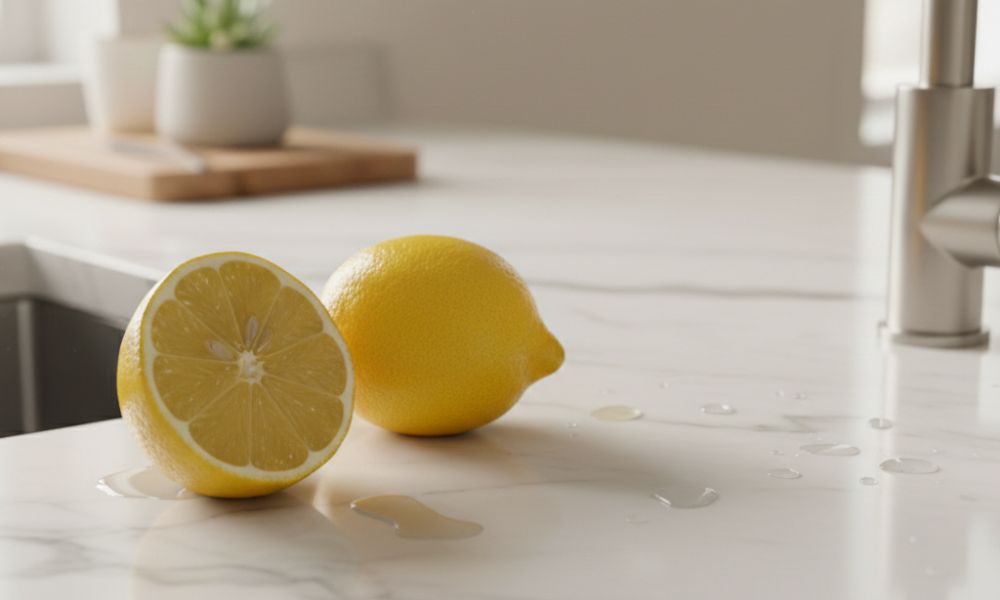 lemon juice on a marble countertop