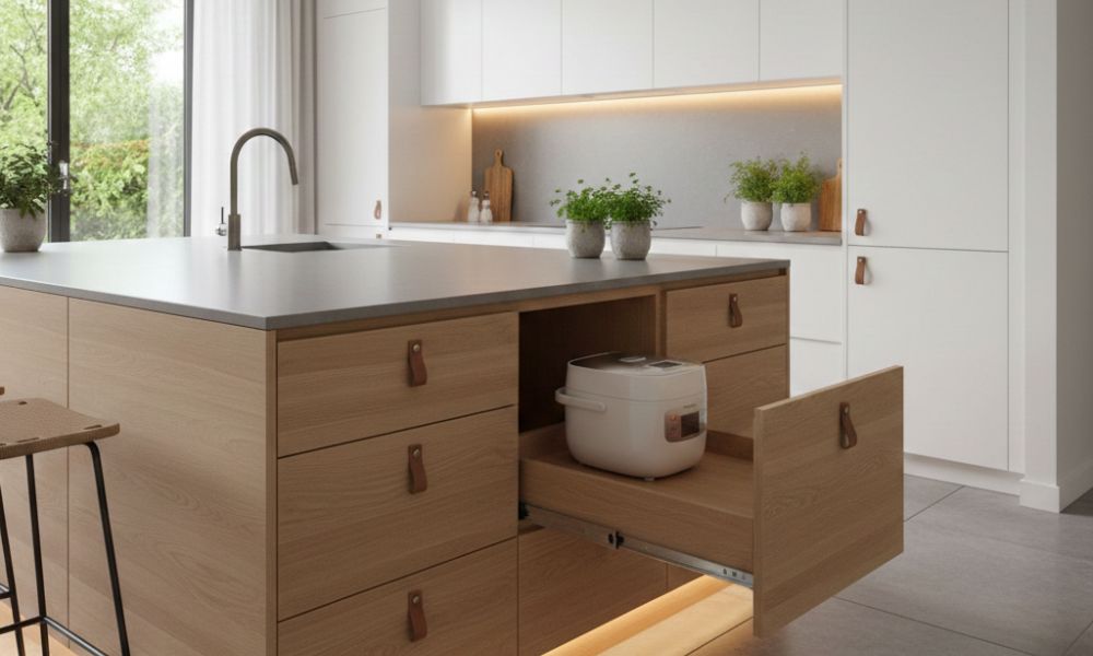 kitchen island in-built appliance garage 