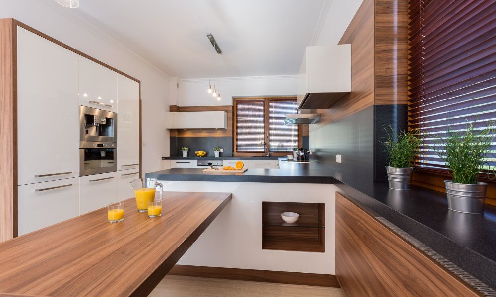 wooden countertop breakfast bar