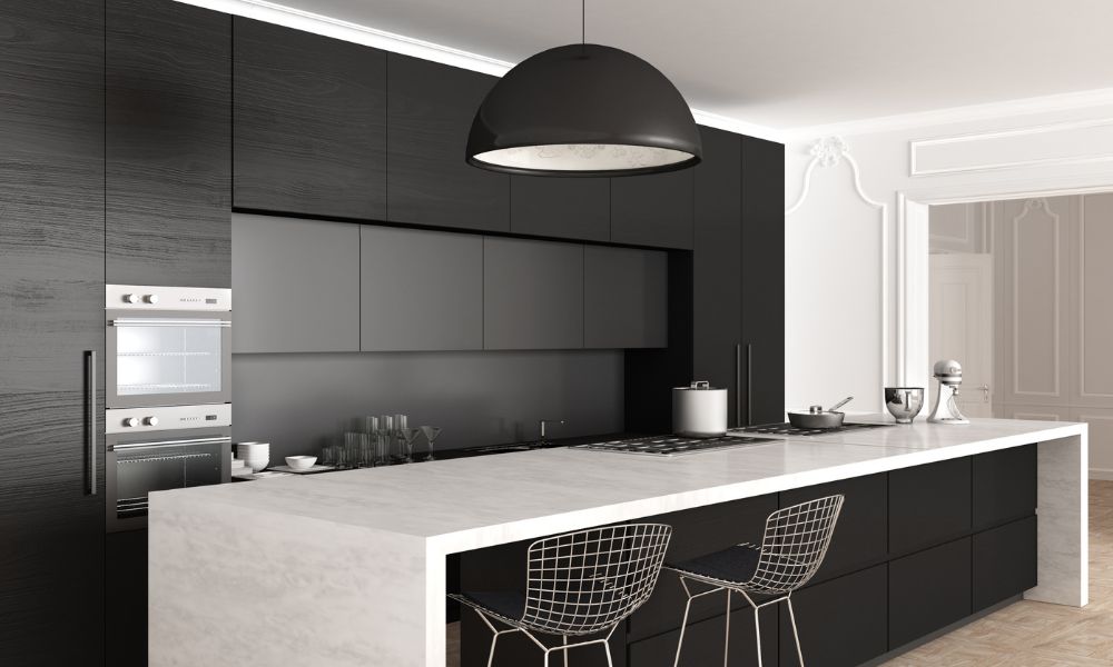 Elegant black, grey and white sintered stone kitchen design