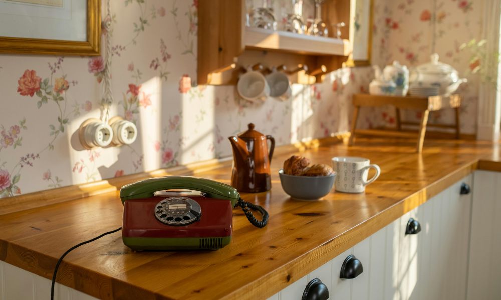 old-school, old fashioned kitchen with wooden countertop